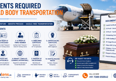 Documents required for dead body transportation in India including death certificate and air cargo clearance paperwork