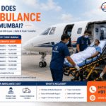 Air ambulance cost in Mumbai showing ICU patient transfer from airport runway to medically equipped aircraft with healthcare professionals.