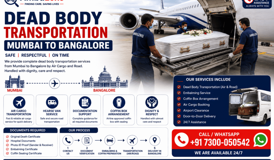 Airport cargo team transporting a coffin for air cargo dead body transportation from Mumbai to Bangalore.