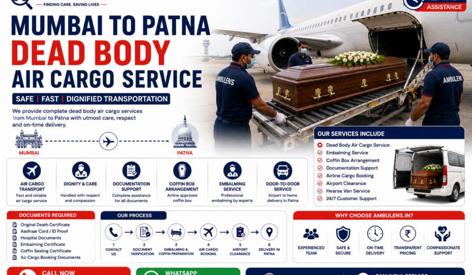 Mumbai to Patna dead body air cargo service showing a coffin being loaded into a commercial aircraft cargo compartment by trained transportation professionals.