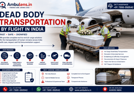 Airport cargo team loading a coffin into an aircraft for domestic dead body transportation by flight in India.