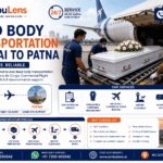 Dead body transportation from Mumbai to Patna showing a coffin being loaded into a commercial aircraft cargo compartment by trained transportation professionals.