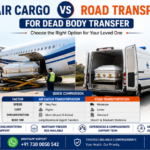 Air cargo vs road transportation for dead body transfer comparison showing speed, cost, documentation, and transportation options by AmbuLens