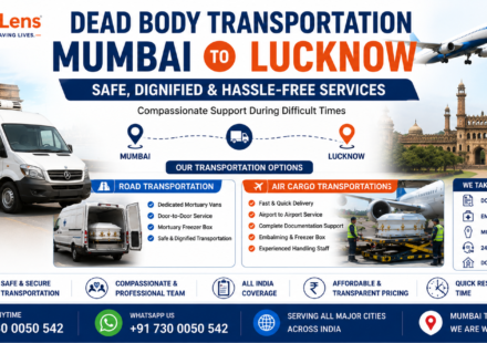 Dead Body Transportation Mumbai to Lucknow service by AmbuLens with mortuary van, freezer box facility, air cargo support, and 24/7 assistance across India.