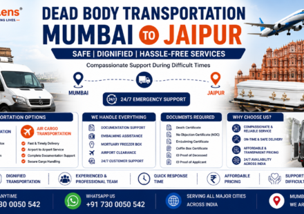 Dead Body Transportation Mumbai to Jaipur service by AmbuLens with air cargo support, mortuary van, freezer box facility, and 24/7 interstate transportation assistance.
