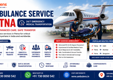 Air Ambulance Service in Patna with ICU-equipped medical aircraft, ventilator support, experienced doctors, and 24/7 emergency patient transfer services by AmbuLens.