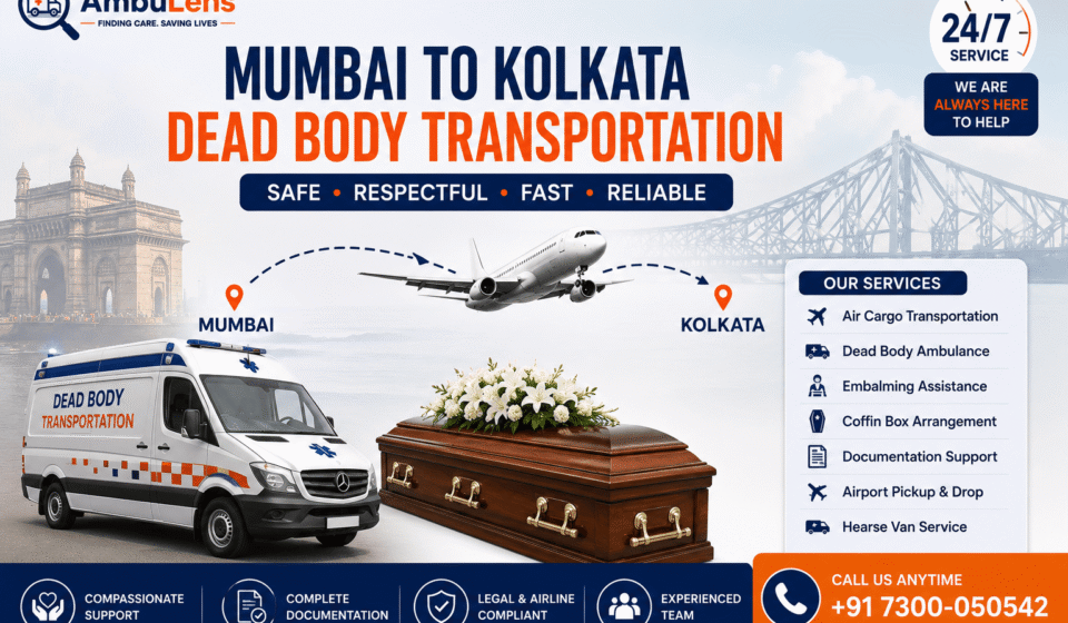 Coffin transportation from Mumbai to Kolkata using air cargo services and professional hearse ambulance support.