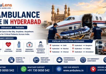 Air Ambulance Service in Hyderabad with ICU-equipped aircraft, ventilator support, critical care doctors, and emergency patient transfer by AmbuLens