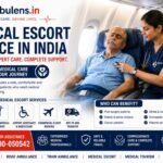 Medical Escort Service in India showing a healthcare professional monitoring a patient during a commercial flight with medical equipment and continuous in-flight care by Ambulens.in.