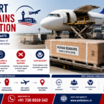 Delhi Airport Human Remains Transportation with airline-approved coffin box, airport cargo aircraft, embalming support, documentation assistance, and dignified air cargo transportation by AmbuLens.