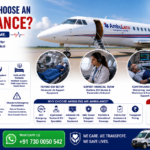 When Should You Choose an Air Ambulance featuring ICU-equipped aircraft, critically ill patient on stretcher, emergency doctors, ventilator support, advanced life support equipment, and rapid medical transportation by AmbuLens.