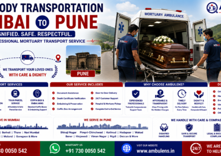 Dead Body Transportation Mumbai to Pune with mortuary ambulance, freezer box service, coffin box, embalming support, and professional funeral transport by AmbuLens.