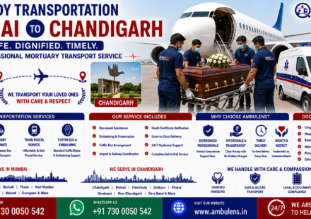 Dead Body Transportation Mumbai to Chandigarh with air cargo service, mortuary ambulance, freezer box, coffin box, embalming support, and professional funeral transport by AmbuLens.