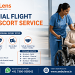 Commercial flight medical escort service in India with medical professional assisting elderly patient