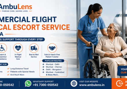 Commercial flight medical escort service in India with medical professional assisting elderly patient