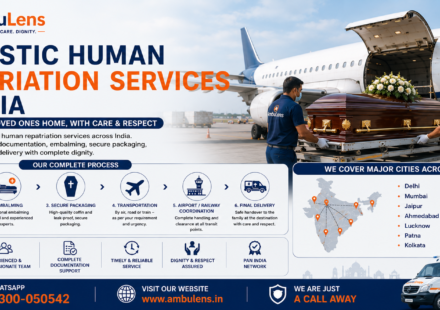 Domestic human repatriation services in India with air transportation and ambulance support