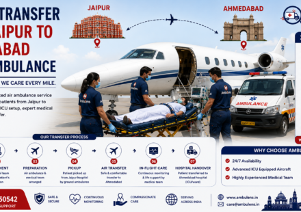 Patient transfer from Jaipur to Ahmedabad by air ambulance with ICU medical support