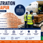 Human Repatriation Services in Jaipur showing international air cargo transportation, coffin preparation, airport cargo handling, embassy documentation, customs clearance, and professional mortuary assistance by AmbuLens.