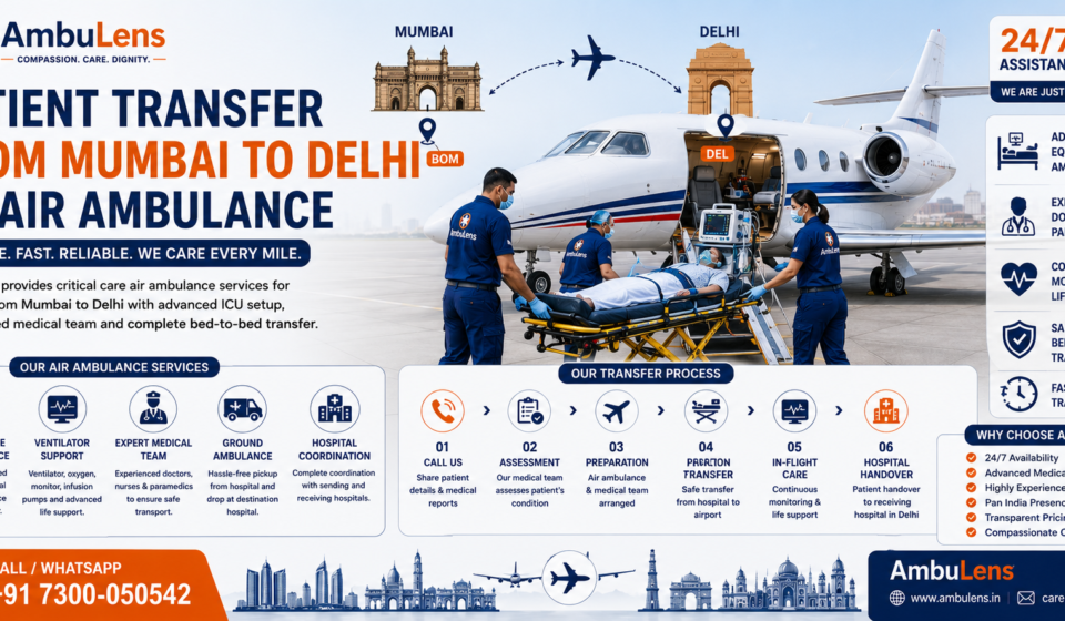 Patient transfer from Mumbai to Delhi by air ambulance with ICU medical support