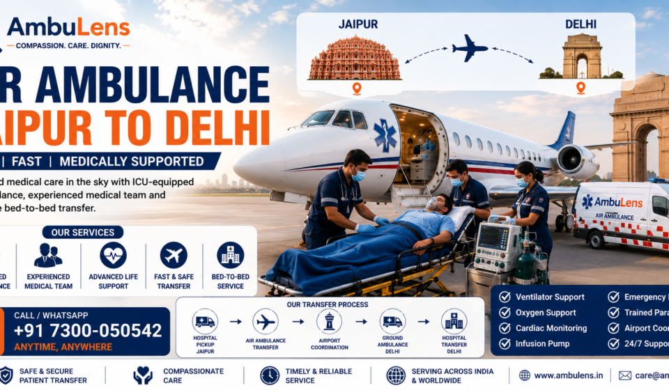 Air ambulance from Jaipur to Delhi for critical patient transfer