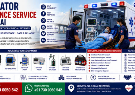 Ventilator Ambulance Service in Mumbai featuring a fully equipped ventilator ambulance, ICU doctor, paramedics, advanced life support equipment, oxygen support, emergency patient transport, and modern ambulance by AmbuLens.