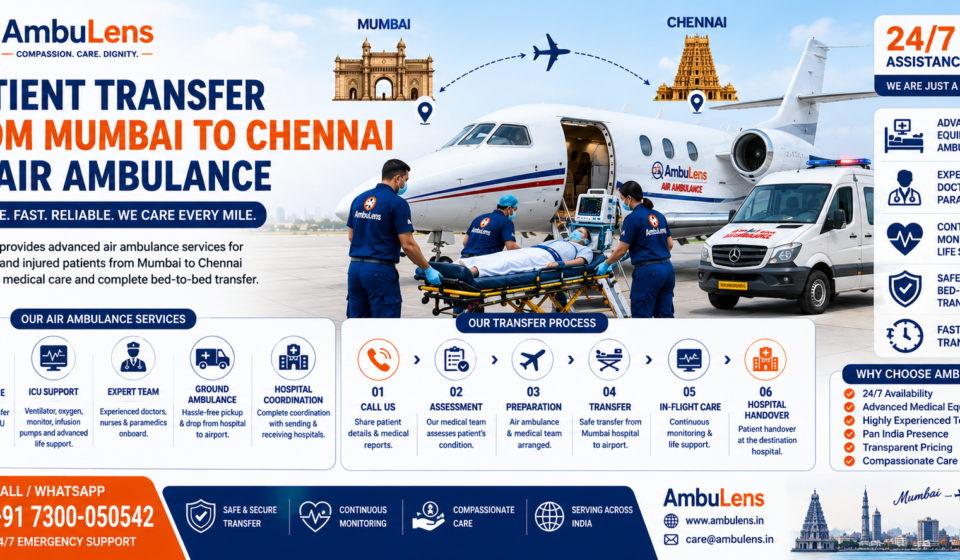 Patient transfer from Mumbai to Chennai by air ambulance with ICU medical support
