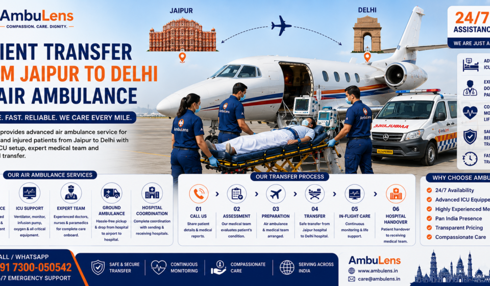 Patient transfer from Jaipur to Delhi by air ambulance with ICU medical support