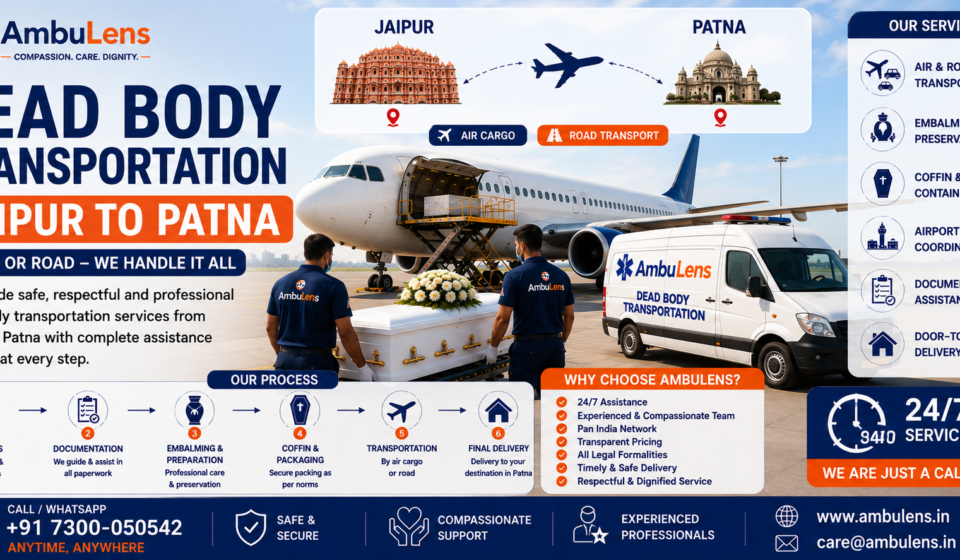 Dead body transportation service from Jaipur to Lucknow by road and air cargo