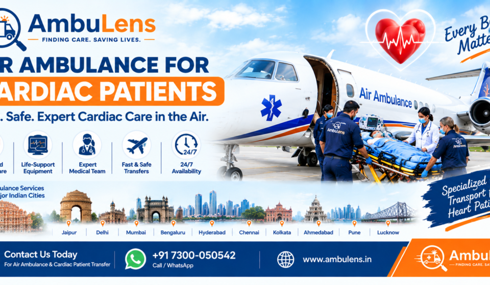 Air ambulance for cardiac patients with medical team and cardiac care