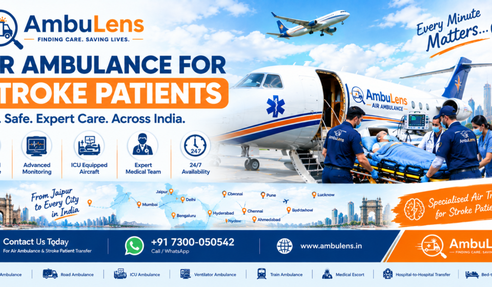 Air ambulance for stroke patients with medical team and critical care