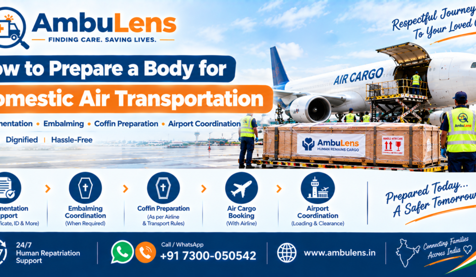Body transportation by air in India with airport and medical transport support