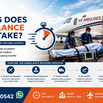 How long does air ambulance booking take for emergency patient transfer