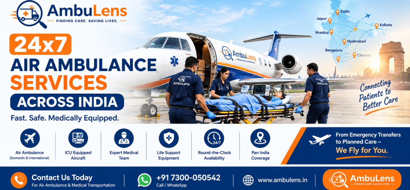 24x7 air ambulance services across India with medical team