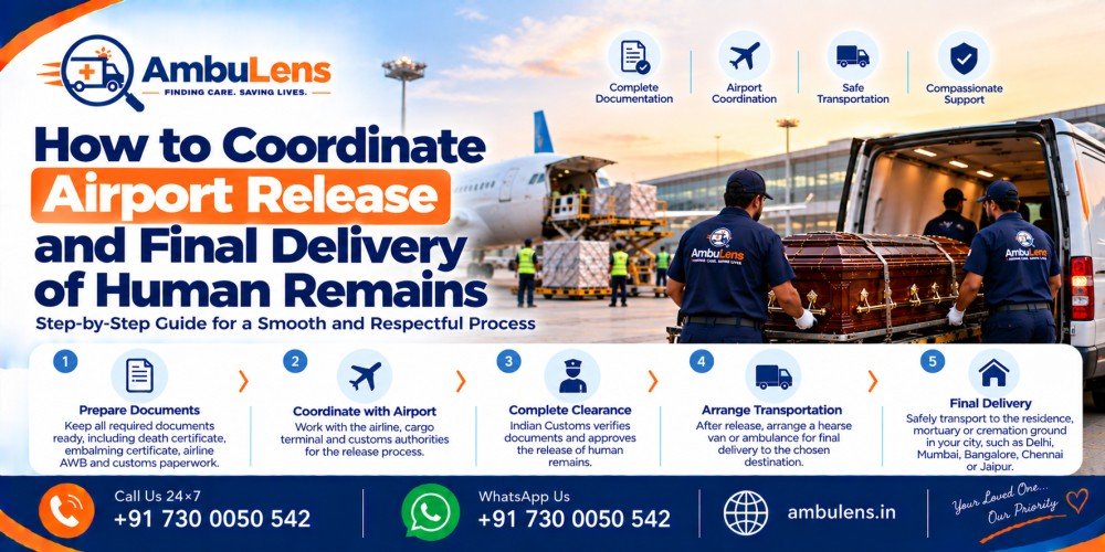 Coordinating airport cargo release and final delivery for human remains transportation in India