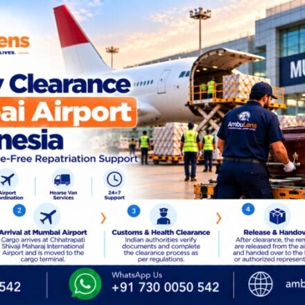 Dead body clearance and transportation process at Mumbai Airport for human remains arriving from Indonesia