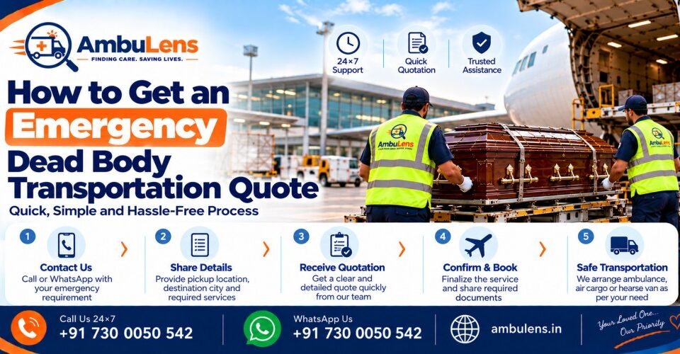 Emergency dead body transportation arrangements with ambulance, airport transfer, document checks, and cost estimation in India
