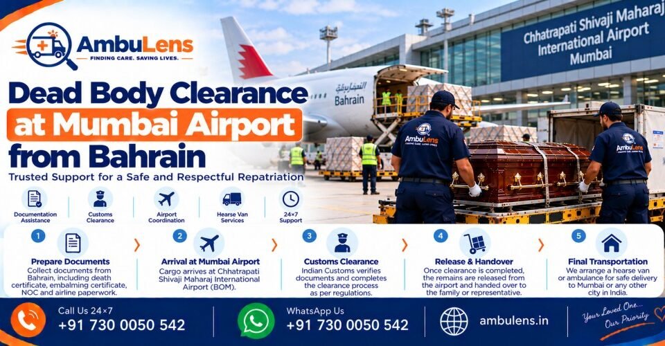 Airport cargo coordination for international dead body transportation from Bahrain to Mumbai, India