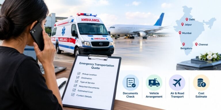 Emergency dead body transportation arrangements with ambulance, airport transfer and cost estimation in India